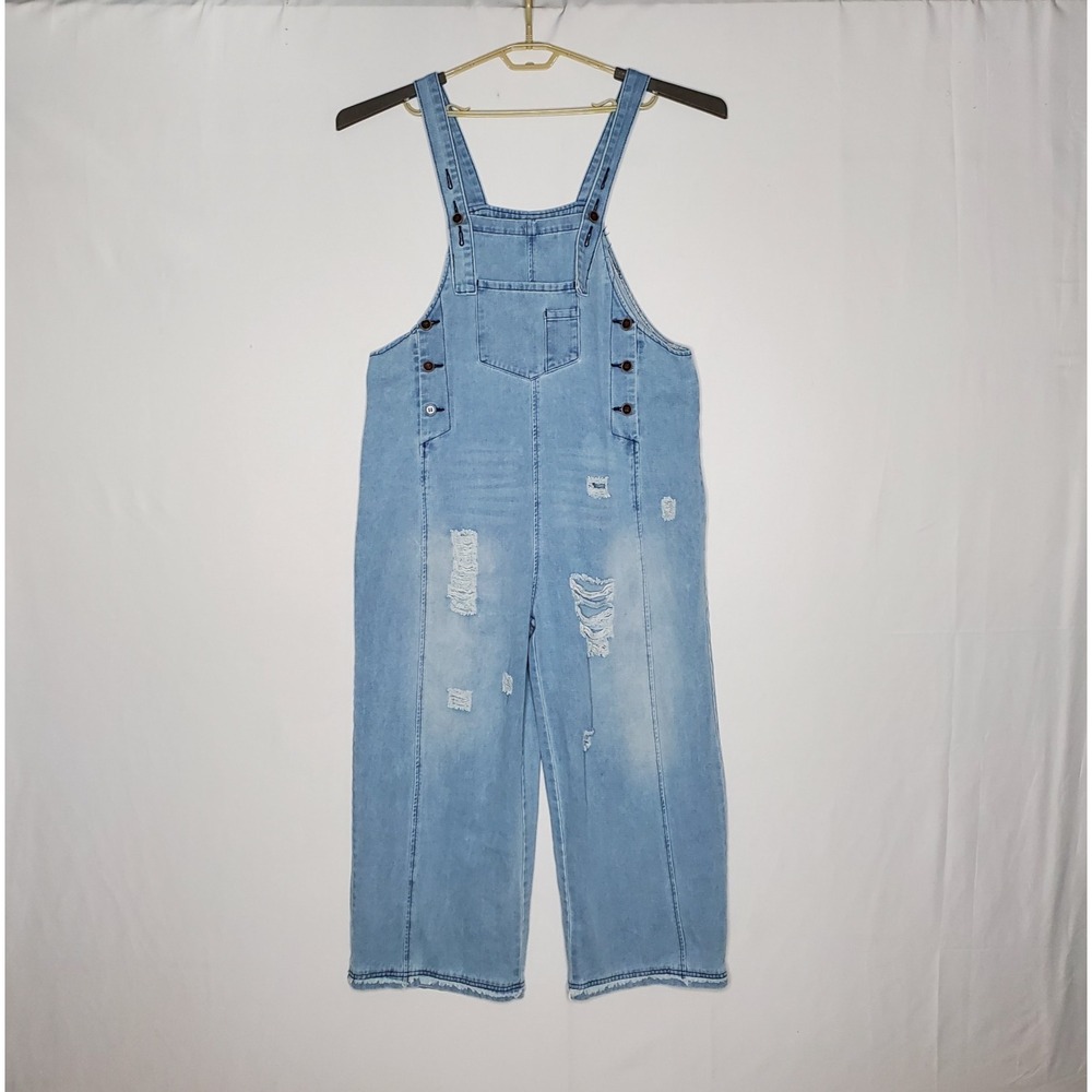 Wide Leg Crop Overalls Women Large Light Stone Distressed Country Indie...